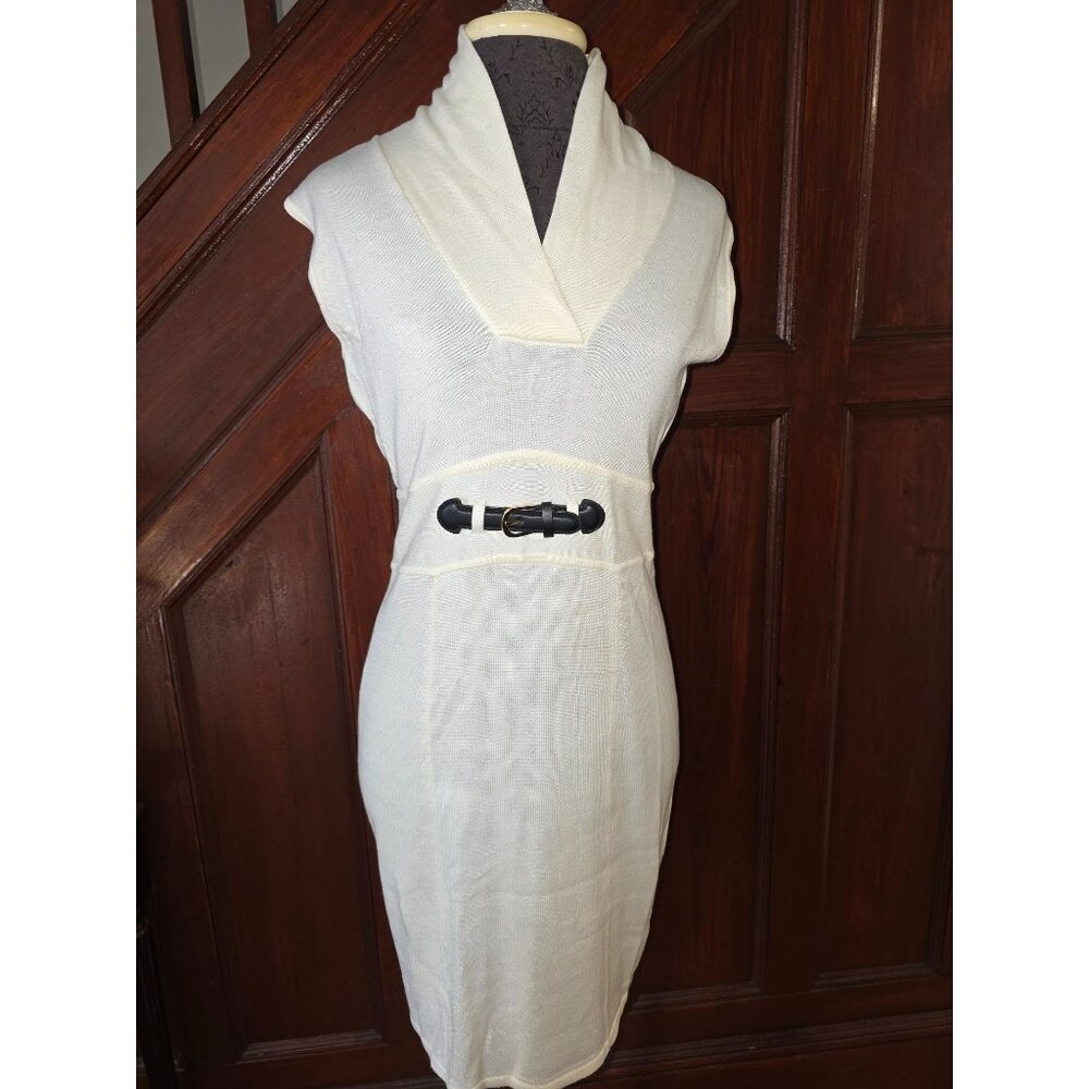 Calvin Klein Womens Ivory Belted Sweater Dress S
